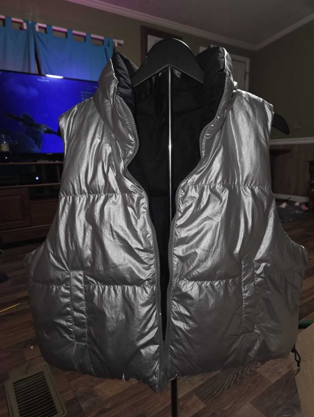 All In Motion Reversible Silver And Solid Black Puffer Vest